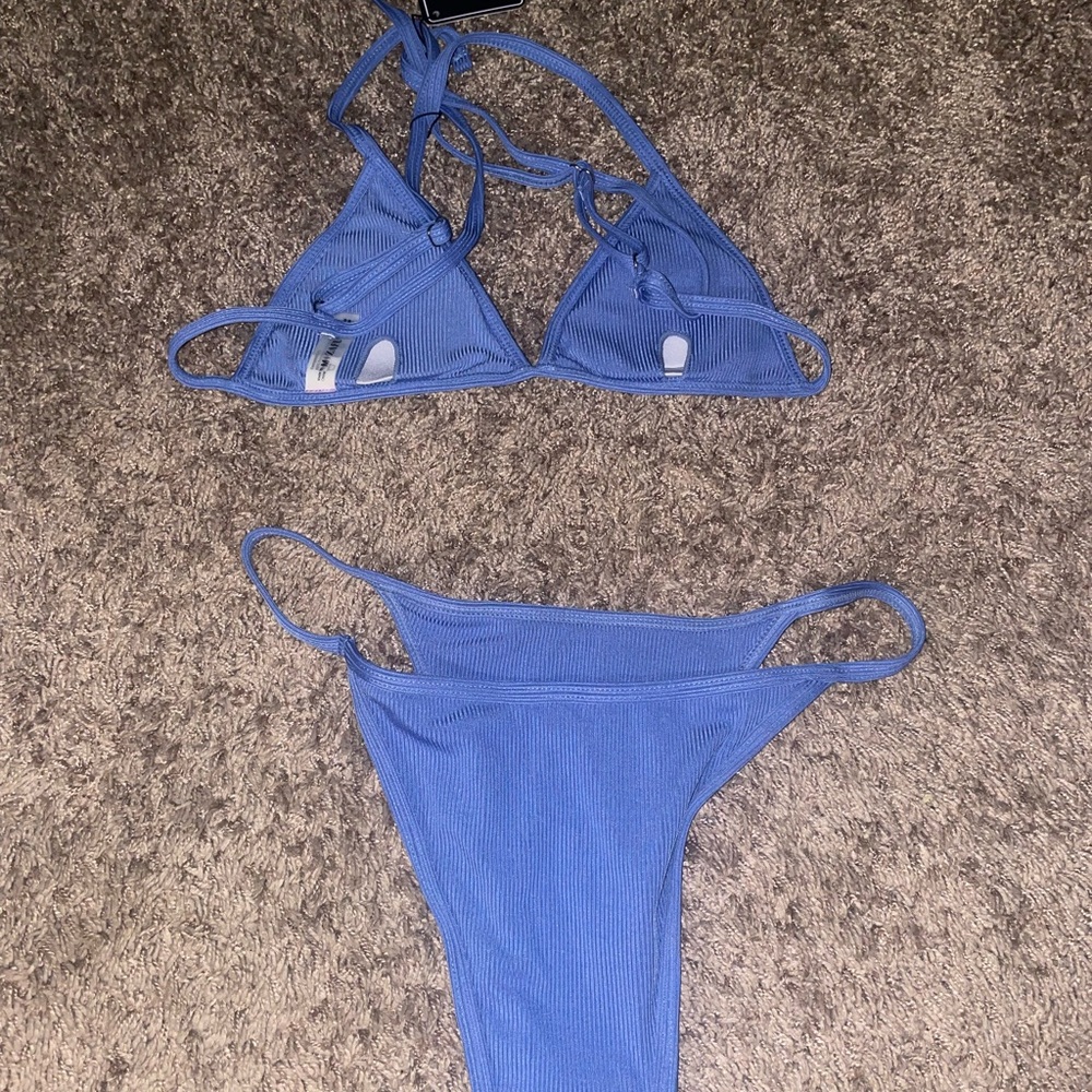 Zaful Ribbed Blue Bikini Set - Picture 3 of 5